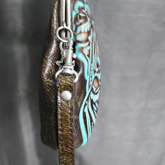 Patricia Nash Brown and Blue Embossed Floral Clutch - Picture 3 of 9